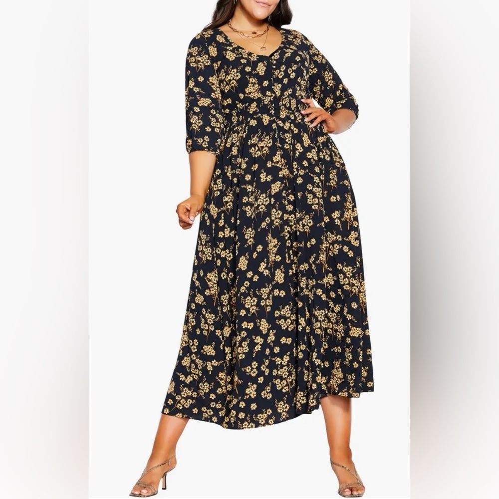 City Chic Maxi Desire PRT in Golden Posy size Small